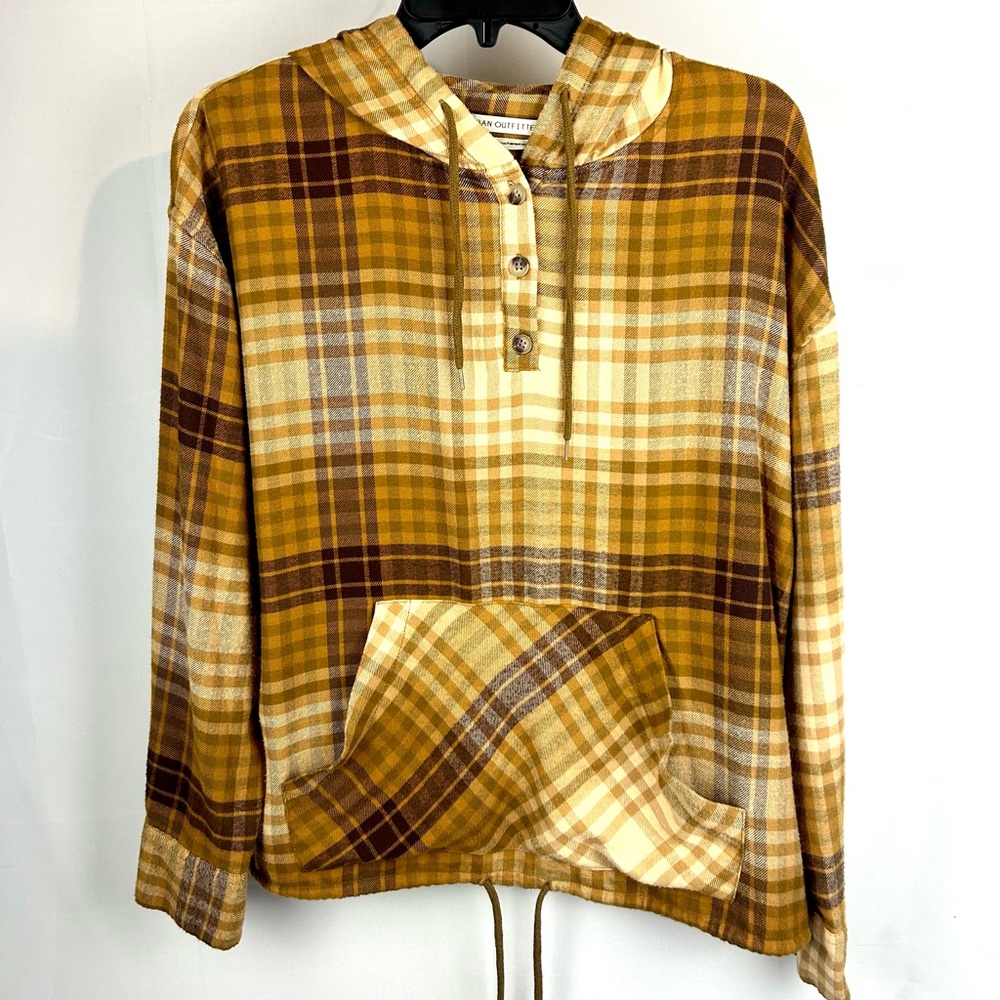 Urban Outfitters Women’s Small Popover Check Flannel Hoodie Lightweight Plaid
